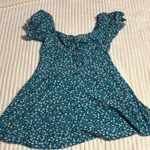 SHEIN Teal Floral Mini Dress with White Flower Print